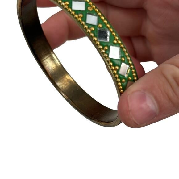 Mirrored green and brass brass bracelet - Picture 3 of 4